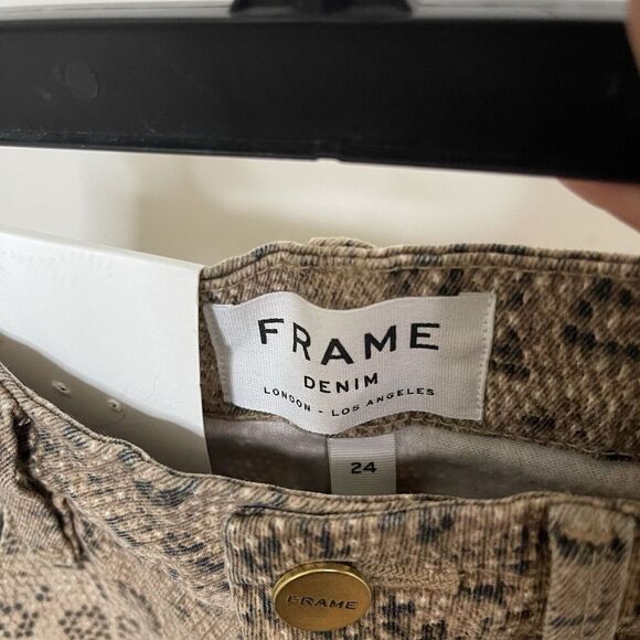New! Frame Le Crop Mini Boot High Rise Snake Print Jeans Vanilla Multi Size 24 - Picture 2 of 7